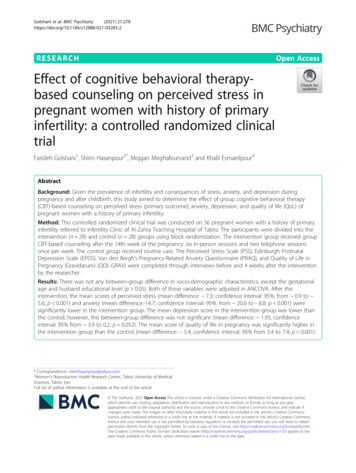 Effect Of Cognitive Behavioral Therapy-based Counseling On .