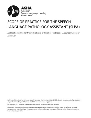 Scope Of Practice For The Speech-Language Pathology Assistant (SLPA) - ASHA