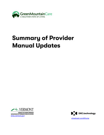 Summary Of Updates For Provider Manual - Vtmedicaid 