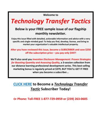 Ttt1217 Technology Transfer Tactics - Tech Transfer Central