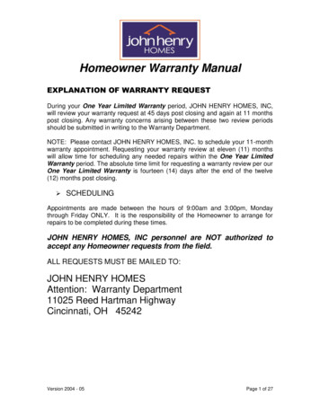 Homeowner Warranty Manual - John Henry Homes