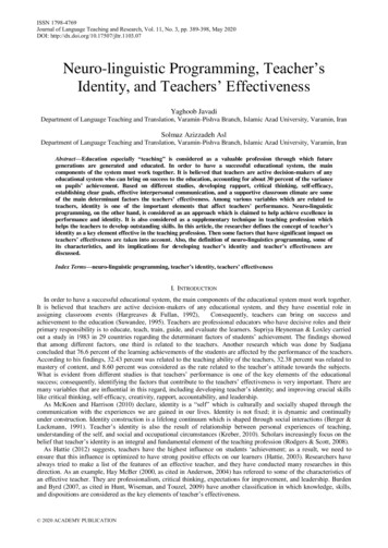 Neuro-linguistic Programming, Teacher’s Identity, And .