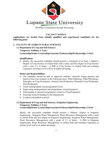 VACANCY NOTICE Following Posts: 1. FACULTY OF AGRICULTURAL . - Lsu.ac.zw