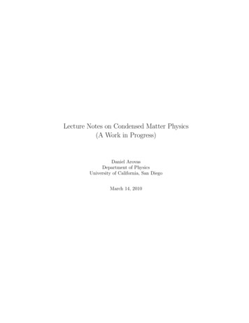 Lecture Notes On Condensed Matter Physics (A Work In 