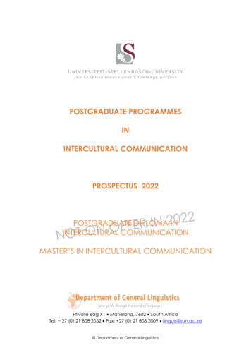 Postgraduate Programmes In Intercultural Communication Prospectus 2022