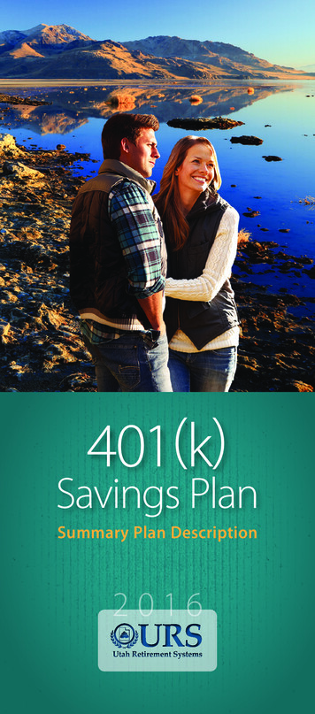 401(k) Savings Plan Summary Plan Description - Utah
