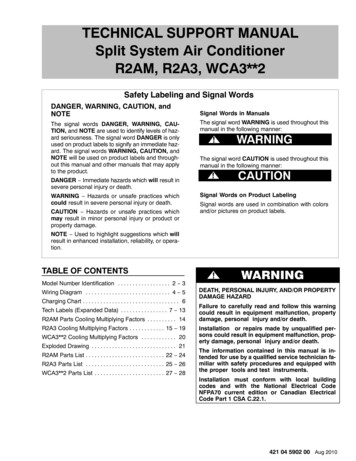 TECHNICAL SUPPORT MANUAL Split System Air Conditioner R2AM, R2A3, WCA3**2