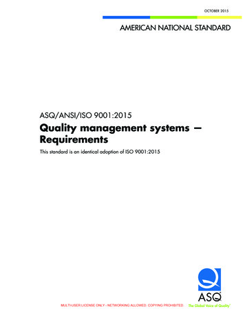 ASQ/ANSI/ISO 9001:2015 Quality Management 