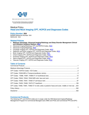934 Head And Neck Imaging CPT, HCPCS And Diagnoses Codes