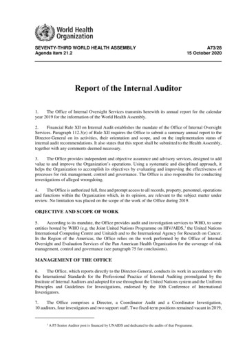 Report Of The Internal Auditor - World Health Organization