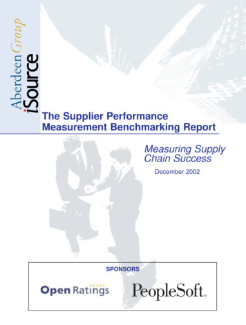 The Supplier Performance Measurement Benchmarking Report Measuring .
