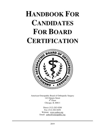 HANDBOOK FOR CANDIDATES FOR BOARD CERTIFICATION