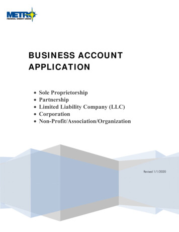 BUSINESS ACCOUNT APPLICATION - Metro Federal Credit Union