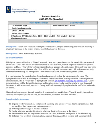 Business Analytics 6500:305:004 (3 Credits) - Uakron.edu