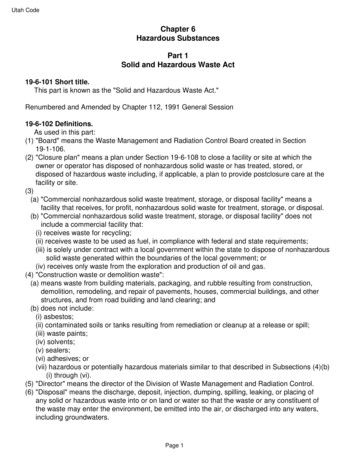 Utah Code Part 1 Solid And Hazardous Waste Act Hazardous Substances .
