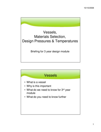 Vessels, Materials Selection, Design Pressures & 