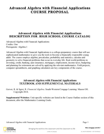 Advanced Algebra With Financial Applications DESCRIPTION .