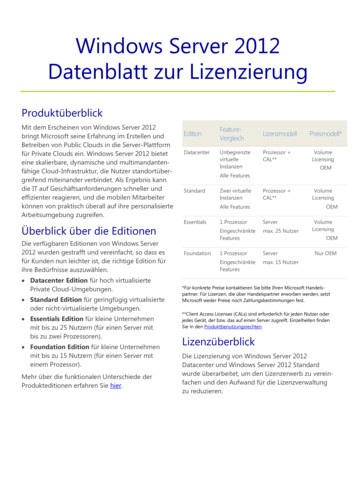 Windows Server 2012 Datenblatt Zur Lizenzierung - USE Projekt