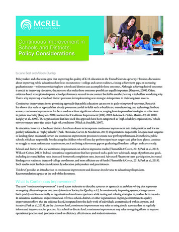Continuous Improvement In Schools And Districts: Policy Considerations - Ed