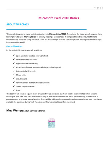 Microsoft Excel 2010 Basics - Pagosa Springs