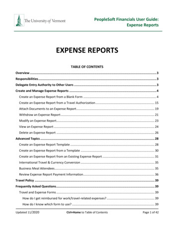 EXPENSE REPORTS - University Of Vermont