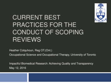Current Best Practices For The Conduct Of Scoping Reviews