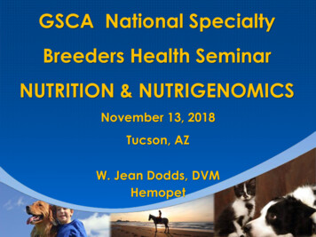GSCA National Specialty Breeders Health Seminar NUTRITION .