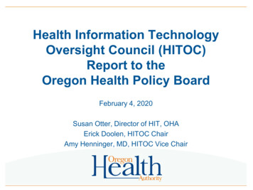Health Information Technology Oversight Council (HITOC) Report . - Oregon