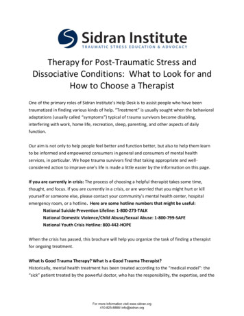 Therapy For Post-Traumatic Stress And Dissociative .