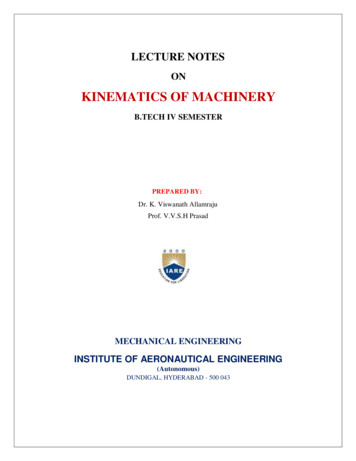 KINEMATICS OF MACHINERY - Institute Of Aeronautical .