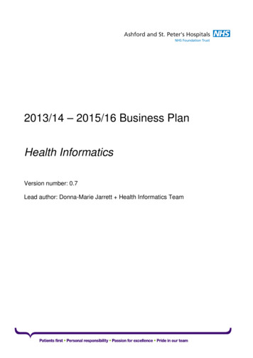 2013/14 – 2015/16 Business Plan Health Informatics