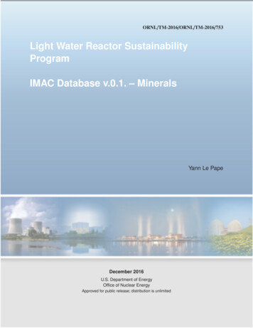 Light Water Reactor Sustainability Program IMAC Database V .