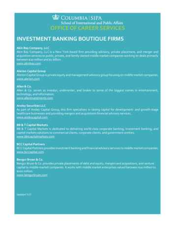 OFFICE OF CAREER SERVICES INVESTMENT BANKING 