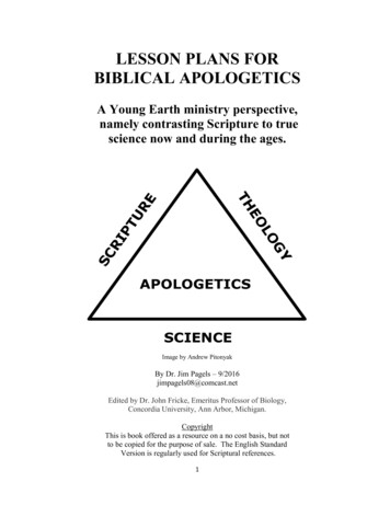 LESSON PLANS FOR BIBLICAL APOLOGETICS