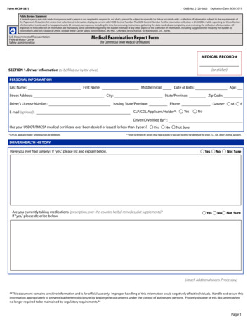 Medical Examination Report Form - Transportation