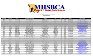 MHSBCA 2008-2009 Member Directory As Of June 3, 2009