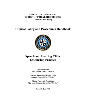 Clinical Policy And Procedures Handbook - Stockton University