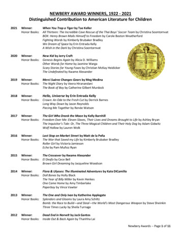 NEWBERY AWARD WINNERS, 1922 - 2021 Distinguished .