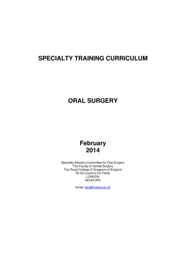 SPECIALTY TRAINING CURRICULUM ORAL SURGERY 