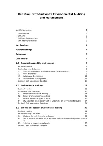 Unit 1: Introduction To Environmental Auditing And 