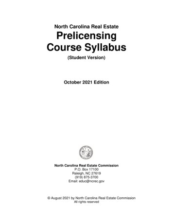 North Carolina Real Estate Prelicensing Course Syllabus