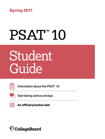 2017 PSAT 10 Student Guide SAT Suite Of Assessments The .