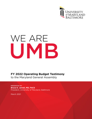 WE ARE UMB - Department Of Budget And Management