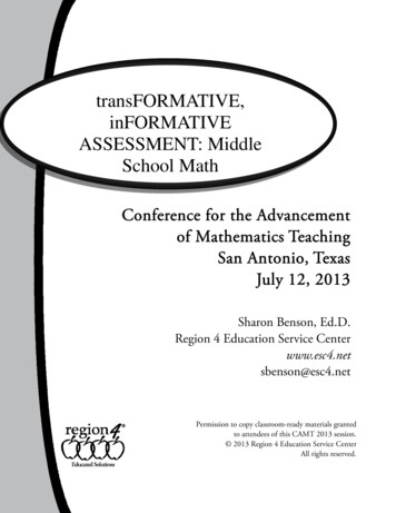 TransFORMATIVE, InFORMATIVE ASSESSMENT: Middle 