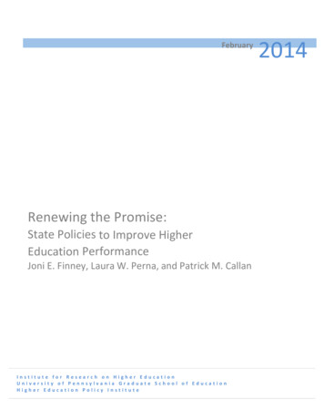 Renewing The Promise: State Policies To Improve Higher Education .