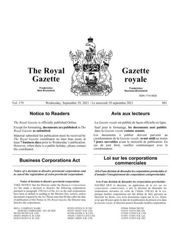 The Royal Gazette Royale - Government Of New Brunswick