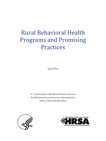 Rural Behavioral Programs And Promising Practices Manual
