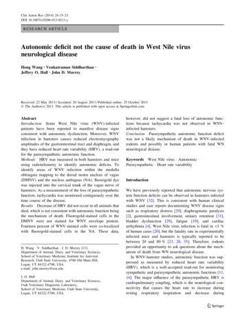 Autonomic Deﬁcit Not The Cause Of Death In West Nile Virus . - Springer