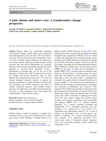 A Joint Climate And Nature Cure: A Transformative Change .