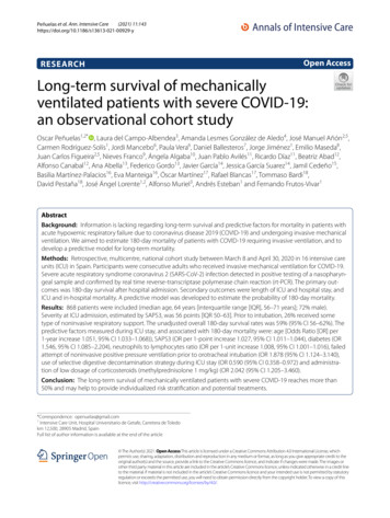 Long-term Survival Of Mechanically Ventilated Patients .